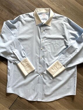 Brooks Brothers 346 Non-Iron Cotton Dress Shirt Blue White Contrast 18-35 2XL